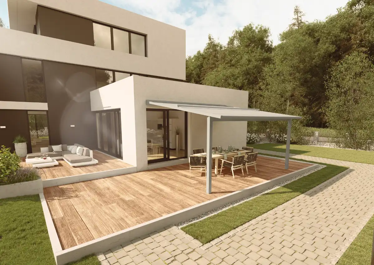Beige Pergola Markise auf der Terrasse