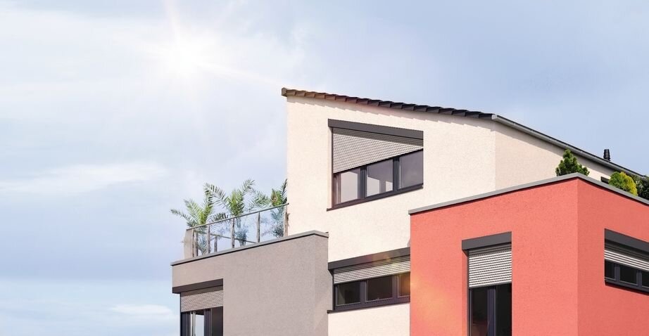 Modernes Einfamilienhaus mit Rollläden Haus mit verschiedenen Rollladenarten wie Schräg Rollladen