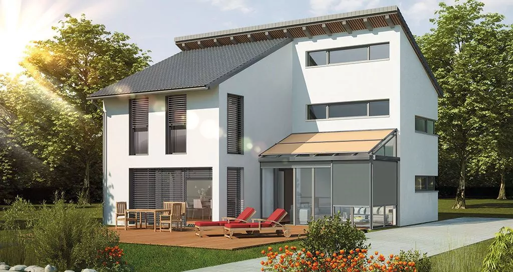 Aufdachmarkise für den Wintergarten Orange Wintergartenmarkise aufglas